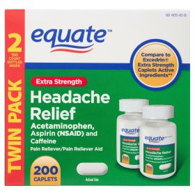 Equate Extra Strength Headache Relief Caplets; 250 mg; 100 Count; Twin Pack