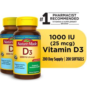 Nature Made Vitamin D3 1000 IU (25 mcg) Softgels; 200 Count; Twin Pack